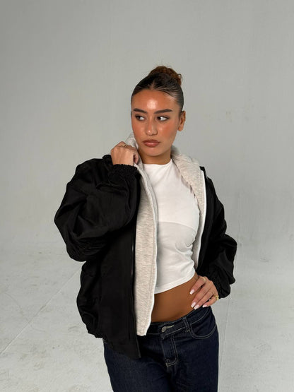 uble-Layer Hooded Graphic Jacket