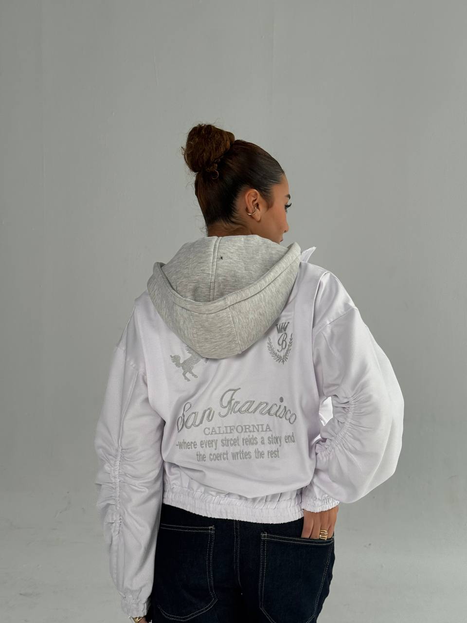 uble-Layer Hooded Graphic Jacket