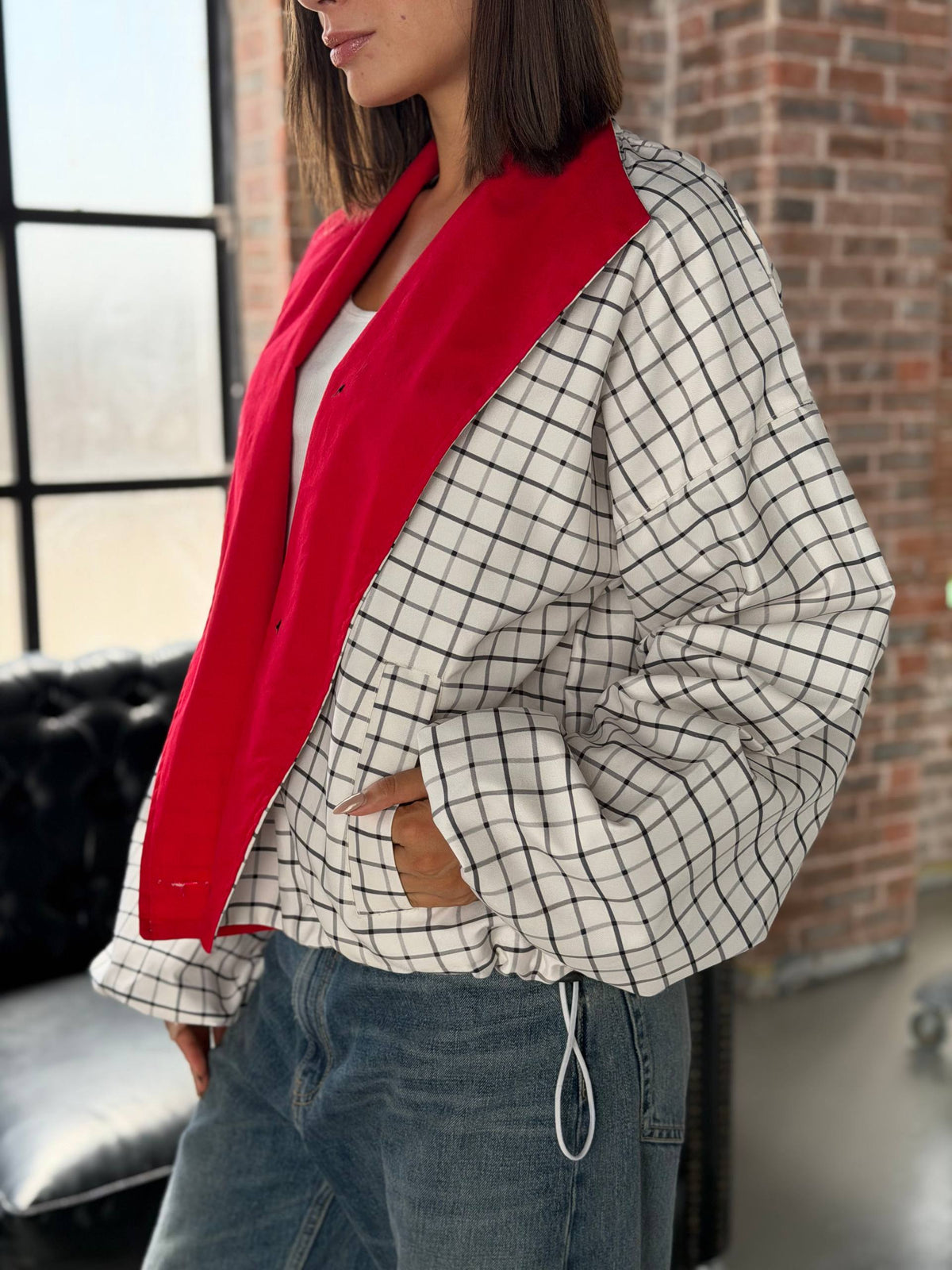 Red Collar Plaid Jacket