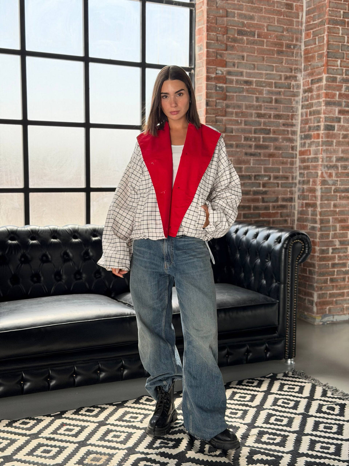 Red Collar Plaid Jacket