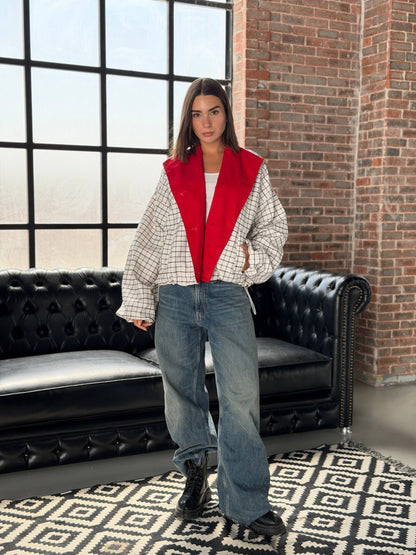 Red Collar Plaid Jacket