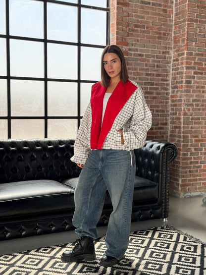 Red Collar Plaid Jacket