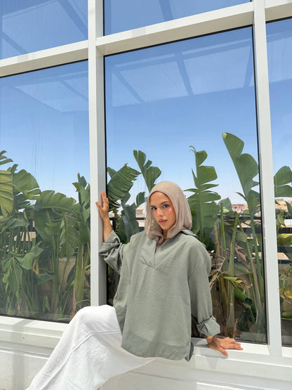 Linen Oversized Shirt – Sage